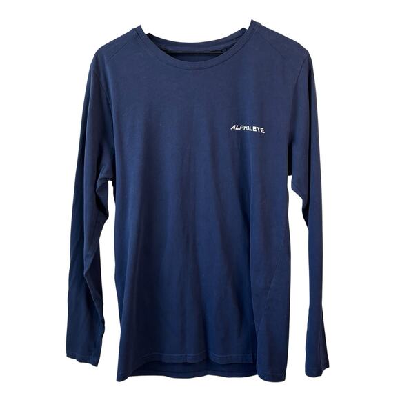 Alphalete Men Medium Shirt Blue Long Sleeve Tshirt Stretch Cotton Blue Rhapsody - Picture 2 of 5